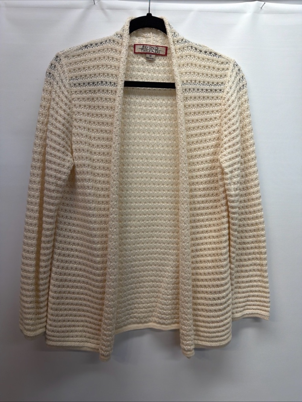 Beyond Threads Knit Textured Open Front Cardigan Cream Color Medium Made In PERU